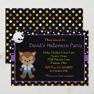 Cute Boy Werewolf Halloween Party Kaart