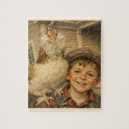 Cute Boy With Chicken Jigsaw Puzzle Legpuzzel (Verticaal)