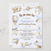 Cute Boy's Airplane Theme 3rd Birthday Party Kaart (Voorkant)