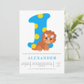 Cute Boys Blue Dinosaur 1e verjaardag Kaart (Staand voorkant)