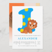 Cute Boys Blue Dinosaur 1e verjaardag Kaart (Voorkant / Achterkant)