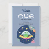 Cute Boys Blue Space Alien Galaxy 1e verjaardag Kaart (Voorkant)