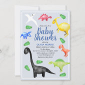 Cute Boys Blue Waterverf Dinosaur Baby shower Kaart (Voorkant)