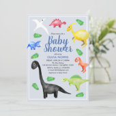 Cute Boys Blue Waterverf Dinosaur Baby shower Kaart (Staand voorkant)