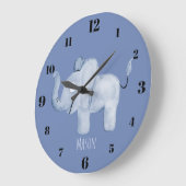 Cute Boy's Blue Waterverf Elephant Safari Nursery Grote Klok (Hoek)