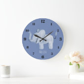 Cute Boy's Blue Waterverf Elephant Safari Nursery Grote Klok (Huis)