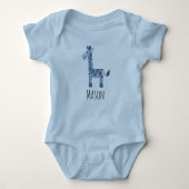 Cute Boy's Blue Waterverf Giraffe Safari en Name Romper (Voorkant)