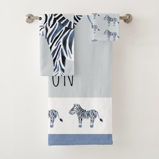Cute Boy's Blue Waterverf Zebra Safari Baby Kinder Bad Handdoek (Insitu)