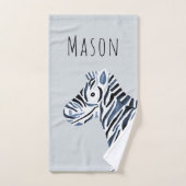 Cute Boy's Blue Waterverf Zebra Safari Baby Kinder Bad Handdoek (Handdoek)