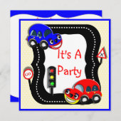Cute Boys Cars Thleparty Invitation Kaart (Voorkant / Achterkant)