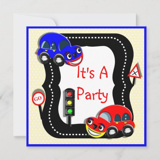 Cute Boys Cars Thleparty Invitation Kaart (Voorkant)