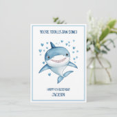 Cute Boys Custom Blue Shark Happy 4th Birthday Kaart (Staand voorkant)