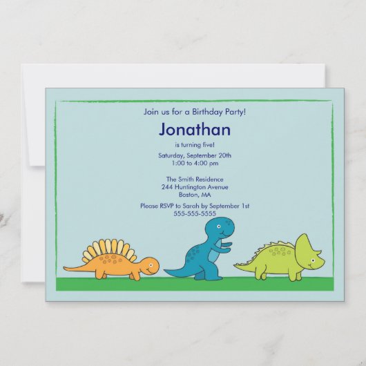 Cute Boys Dinosaur Birthday Party Invitation Kaart (Voorkant)