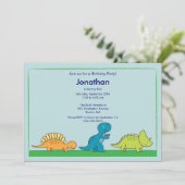 Cute Boys Dinosaur Birthday Party Invitation Kaart (Staand voorkant)