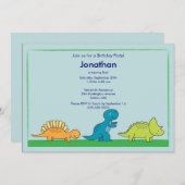 Cute Boys Dinosaur Birthday Party Invitation Kaart (Voorkant / Achterkant)