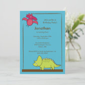 Cute Boys Dinosaur Birthday Party Invitation Kaart (Staand voorkant)