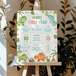 Cute Boys Dinosaur Verjaardagsfeest Milestone Post Poster