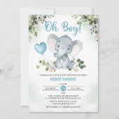 Cute Boy's Elephant Waterverf Baby shower Invita Kaart (Voorkant)