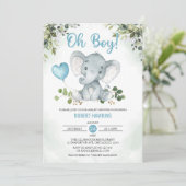 Cute Boy's Elephant Waterverf Baby shower Invita Kaart (Staand voorkant)