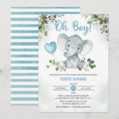 Cute Boy's Elephant Waterverf Baby shower Invita Kaart (Voorkant / Achterkant)
