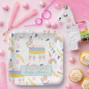 Cute Boy's Llama Rainbow Baby shower Papieren Bordje