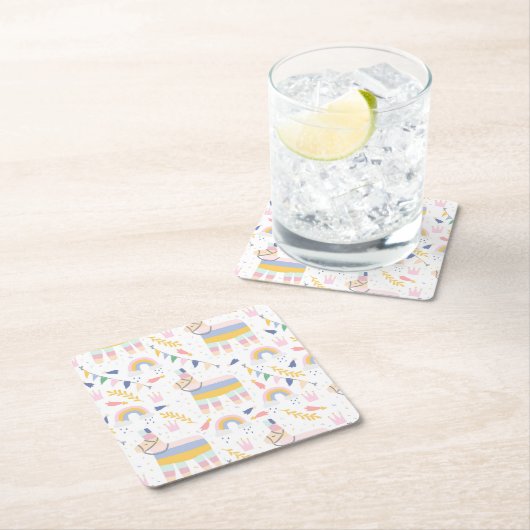 Cute Boy's Llama Rainbow Birthday Party Kartonnen Onderzetters (Insitu)