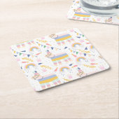Cute Boy's Llama Rainbow Birthday Party Kartonnen Onderzetters (Schuin)