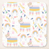 Cute Boy's Llama Rainbow Birthday Party Kartonnen Onderzetters (Voorkant)