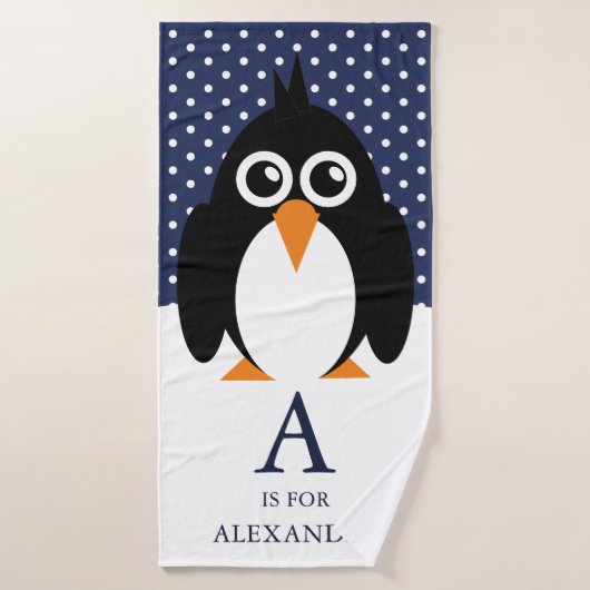 Cute Boy's Name Penguin Bath Towel Badhanddoek (Badhanddoek)