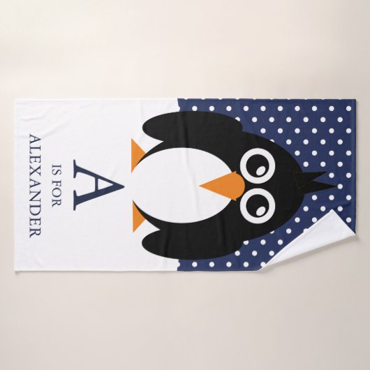 Cute Boy's Name Penguin Bath Towel Badhanddoek (Badhanddoek)