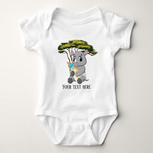 Cute boys oerwoud rhino add text romper (Voorkant)