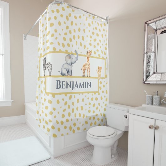 Cute Boys Oerwoud Safari Baby Animals Douchegordijn (In situ)