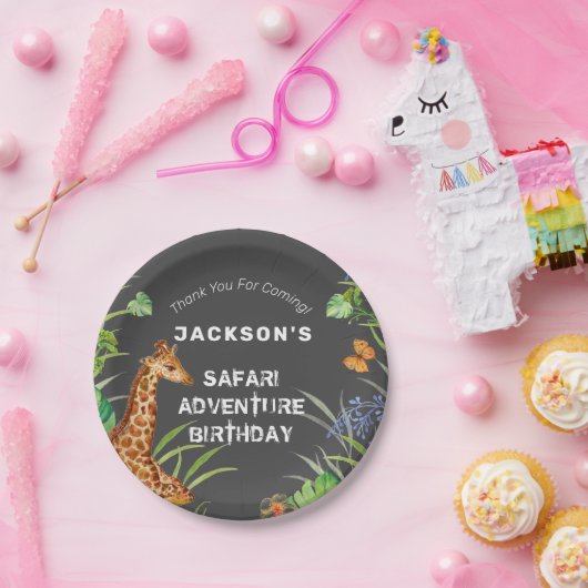 Cute Boys Oerwoud Safari Giraffe Birthday Papieren Bordje (Feest)