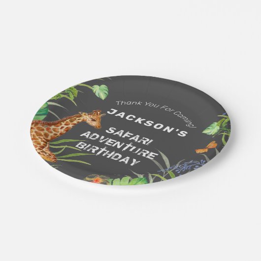 Cute Boys Oerwoud Safari Giraffe Birthday Papieren Bordje (Gekanteld)