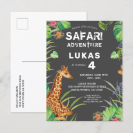 Cute Boys Oerwoud Safari Giraffe Birthday Uitnodiging Briefkaart