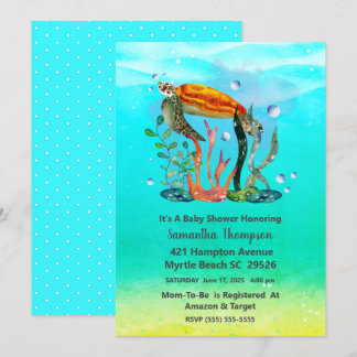 Cute Boys Onderwater Zee Turtle Baby shower Kaart