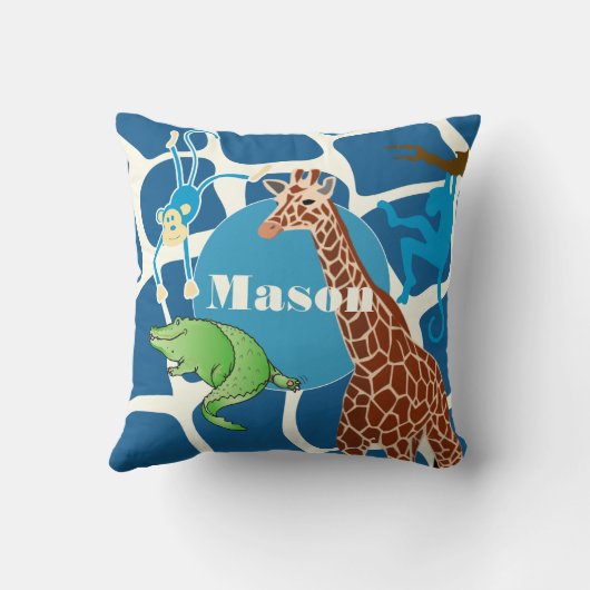 Cute Boy's Personalized Giraffe Monkey Alligator Kussen (Achterkant)