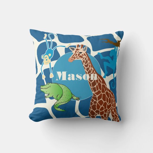 Cute Boy's Personalized Giraffe Monkey Alligator Kussen (Voorkant)