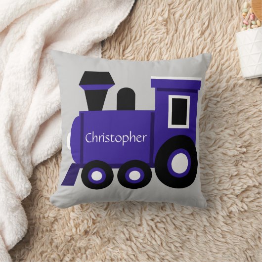 Cute Boy's Pillow, Blue Train w/ Name Kussen (Deken)