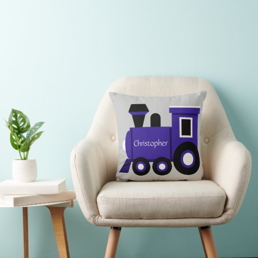 Cute Boy's Pillow, Blue Train w/ Name Kussen (Stoel)