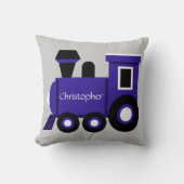 Cute Boy's Pillow, Blue Train w/ Name Kussen (Voorkant)