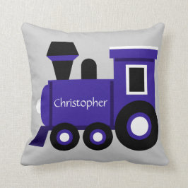 Cute Boy's Pillow, Blue Train w/ Name Kussen
