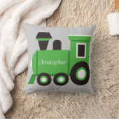 Cute Boy's Pillow, Green Train met naam Kussen (Deken)
