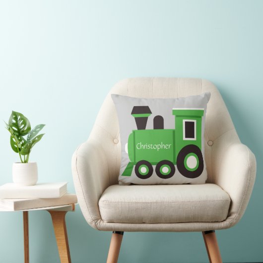Cute Boy's Pillow, Green Train met naam Kussen (Stoel)