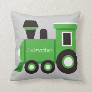 Cute Boy's Pillow, Green Train met naam Kussen