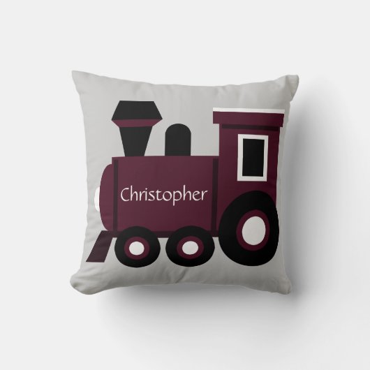 Cute Boy's Pillow, maroon Train met naam Kussen (Voorkant)
