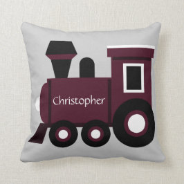 Cute Boy's Pillow, maroon Train met naam Kussen