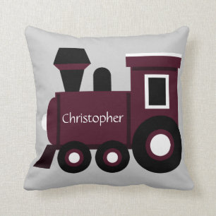 Cute Boy's Pillow, maroon Train met naam Kussen