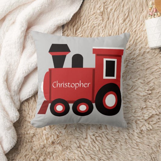 Cute Boy's Pillow, Red Train met naam Kussen (Deken)