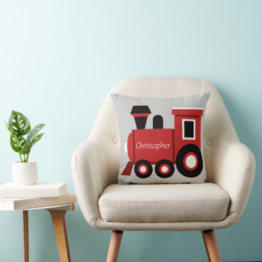 Cute Boy's Pillow, Red Train met naam Kussen (Stoel)